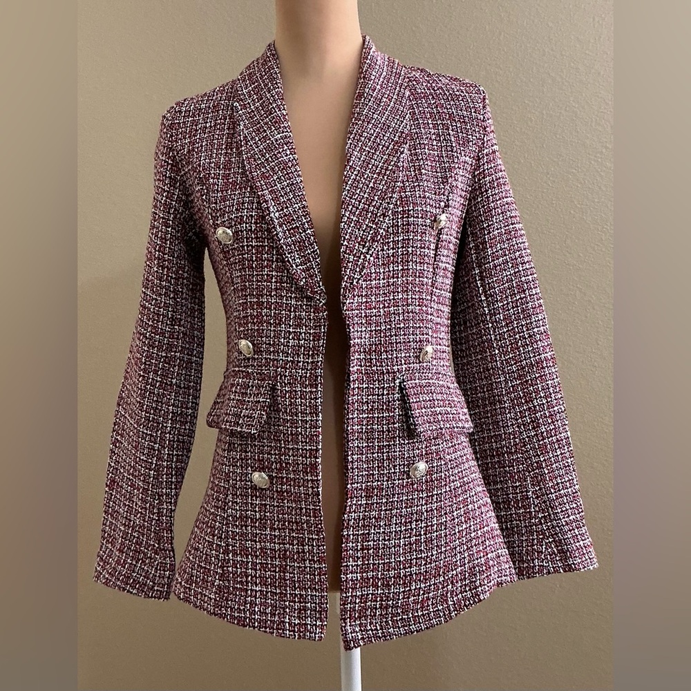 Elegant Burgundy Tweed Blazer